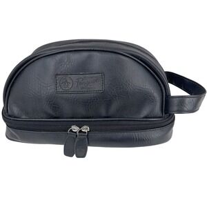 Original Penguin Mens Toiletry Bag Black Faux Leather Dual Zip Dopp Kit OS